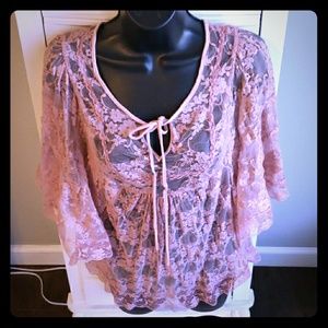 Flowy, pink, sheer tunic shirt